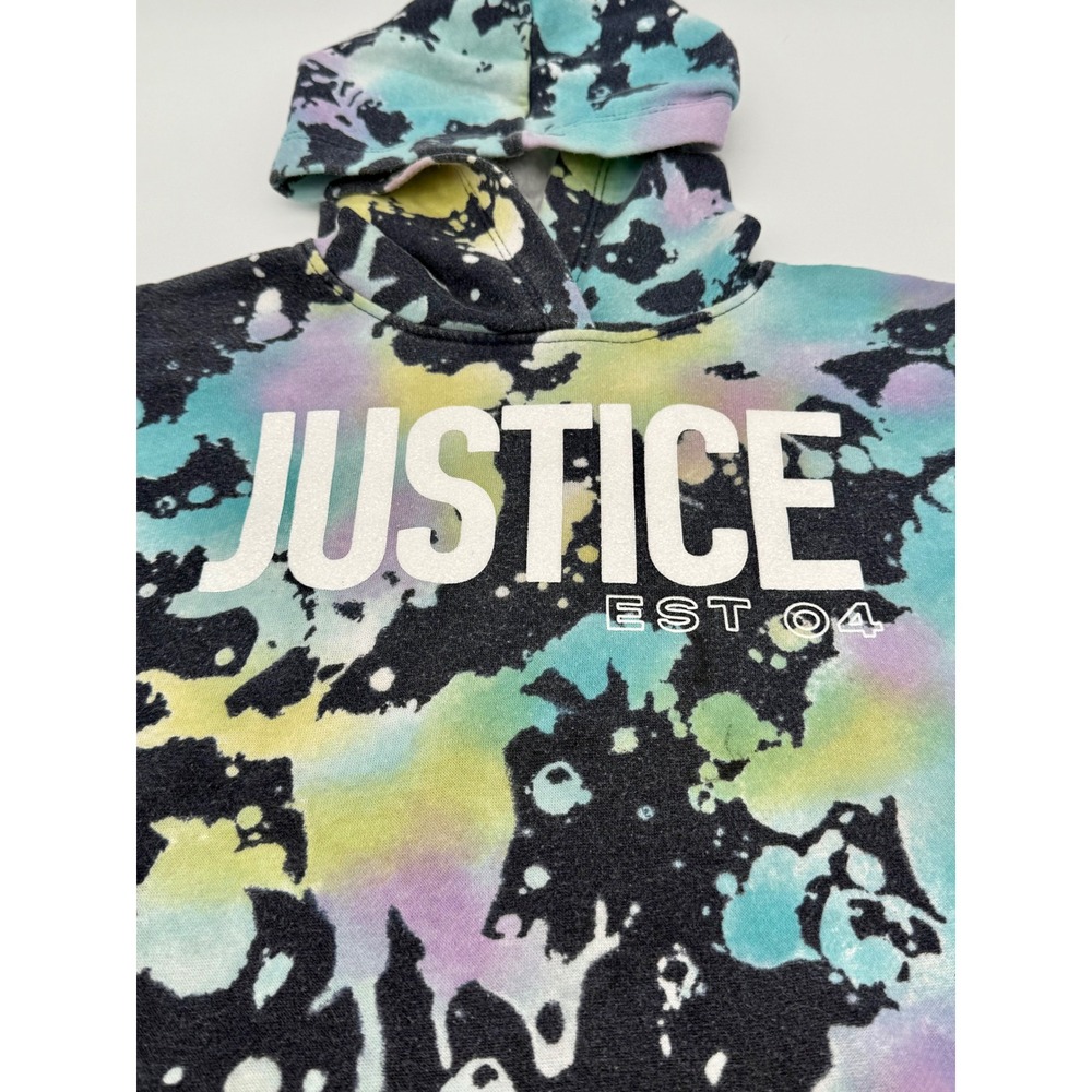Justice Girls Tie Dye Cropped Hoodie Size XS 5/6 Multicolor Logo Pullover - Picture 2 of 6